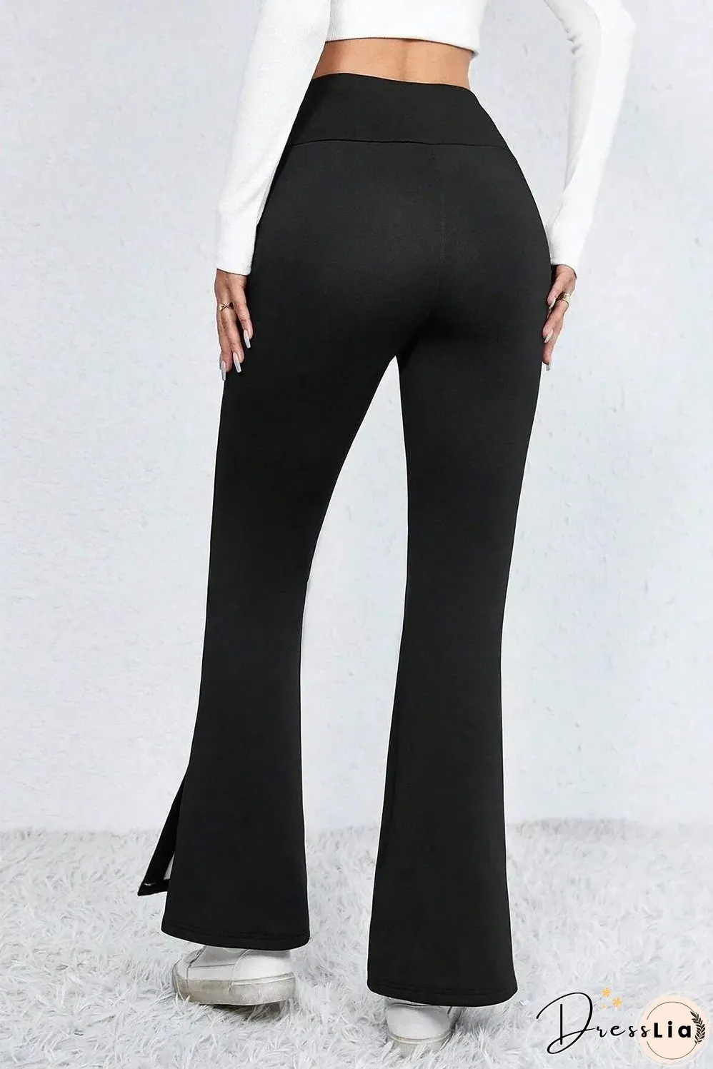 Black Thermal Lined Split Flare Leg Pants
