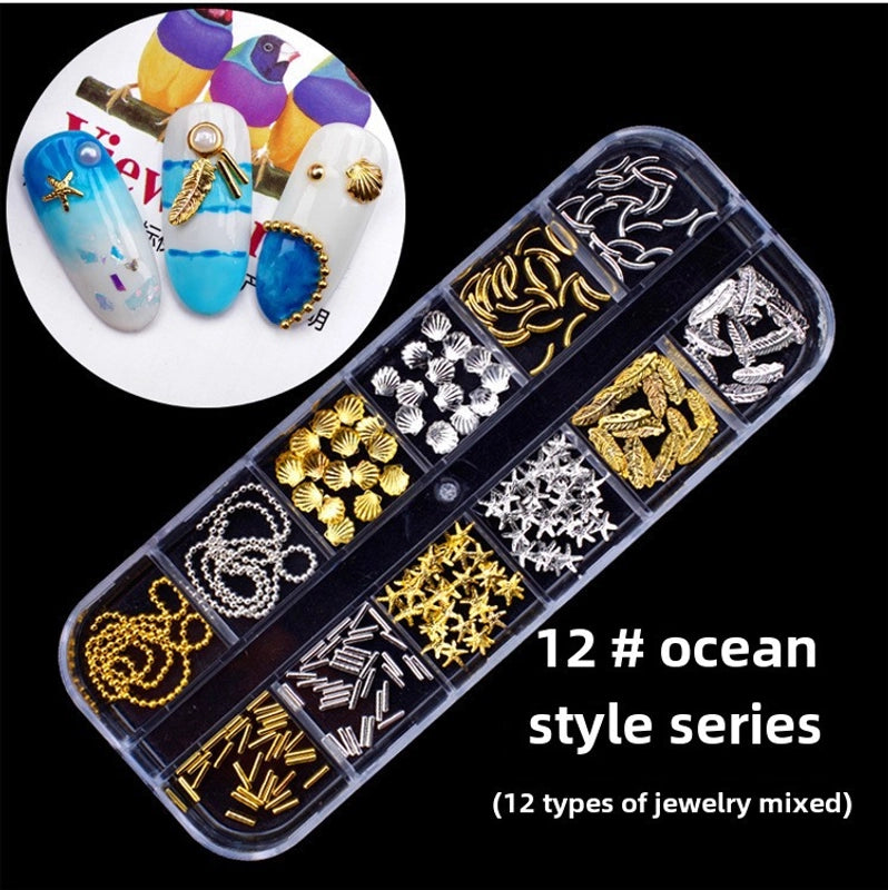 Nail Jewelry Rhinestone Flat Bottom Drill Hollow Nail Stick Drill Sequins Colored Diamond Flat Bottom Pearl Shell Japanese Series