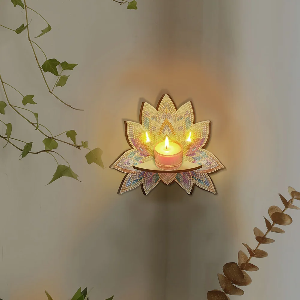 Lotus 5D DIY Diamond Painting Art Corner Shelf for Kitchen Bedroom Home Decor