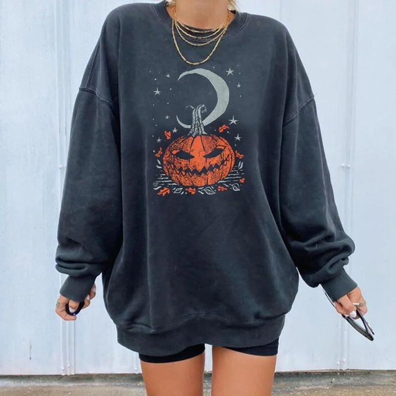 Designer pumpkin Halloween print sweatshirt