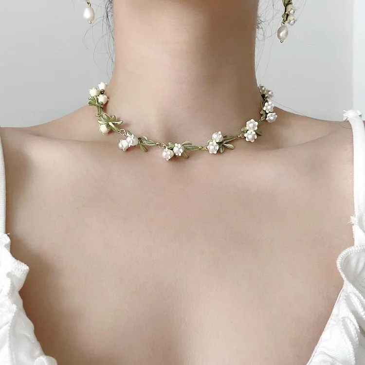 Fashion Spring Flower Unique Designed Pearl Necklace Bracelet Earrings