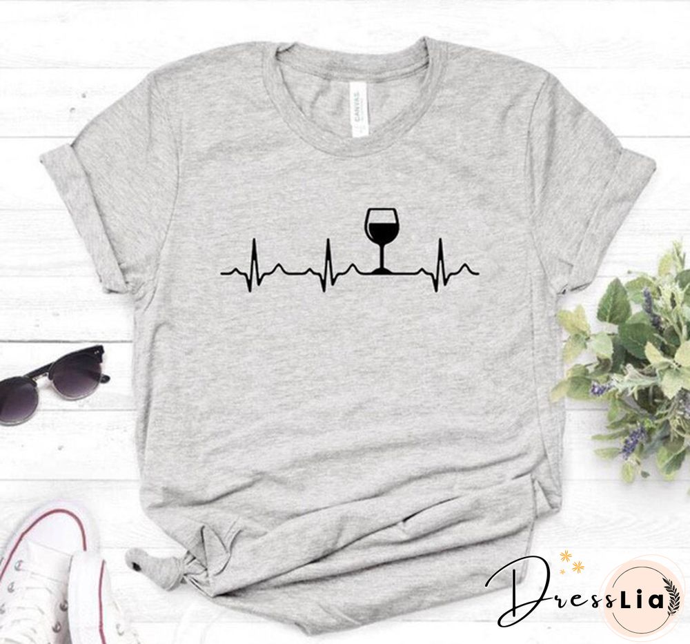Wine Heartbeat Print T Shirt Women Short Sleeve O Neck Loose Tshirt Summer Women Causal Tee Shirt Tops Camisetas Mujer