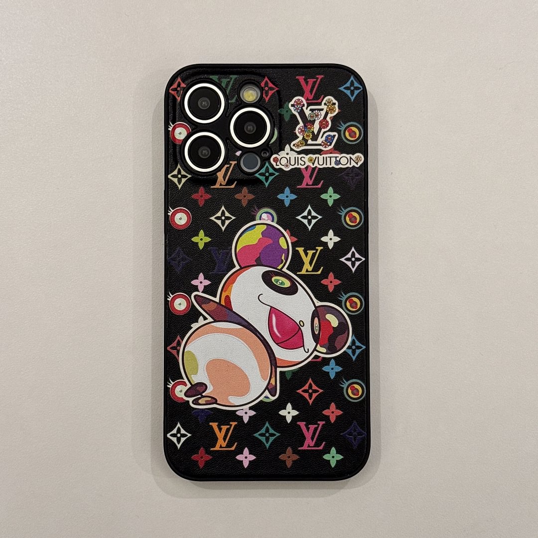 Louis Vuitton x Murakami Canvas Leather Cartoon Panda Apple iPhone Case