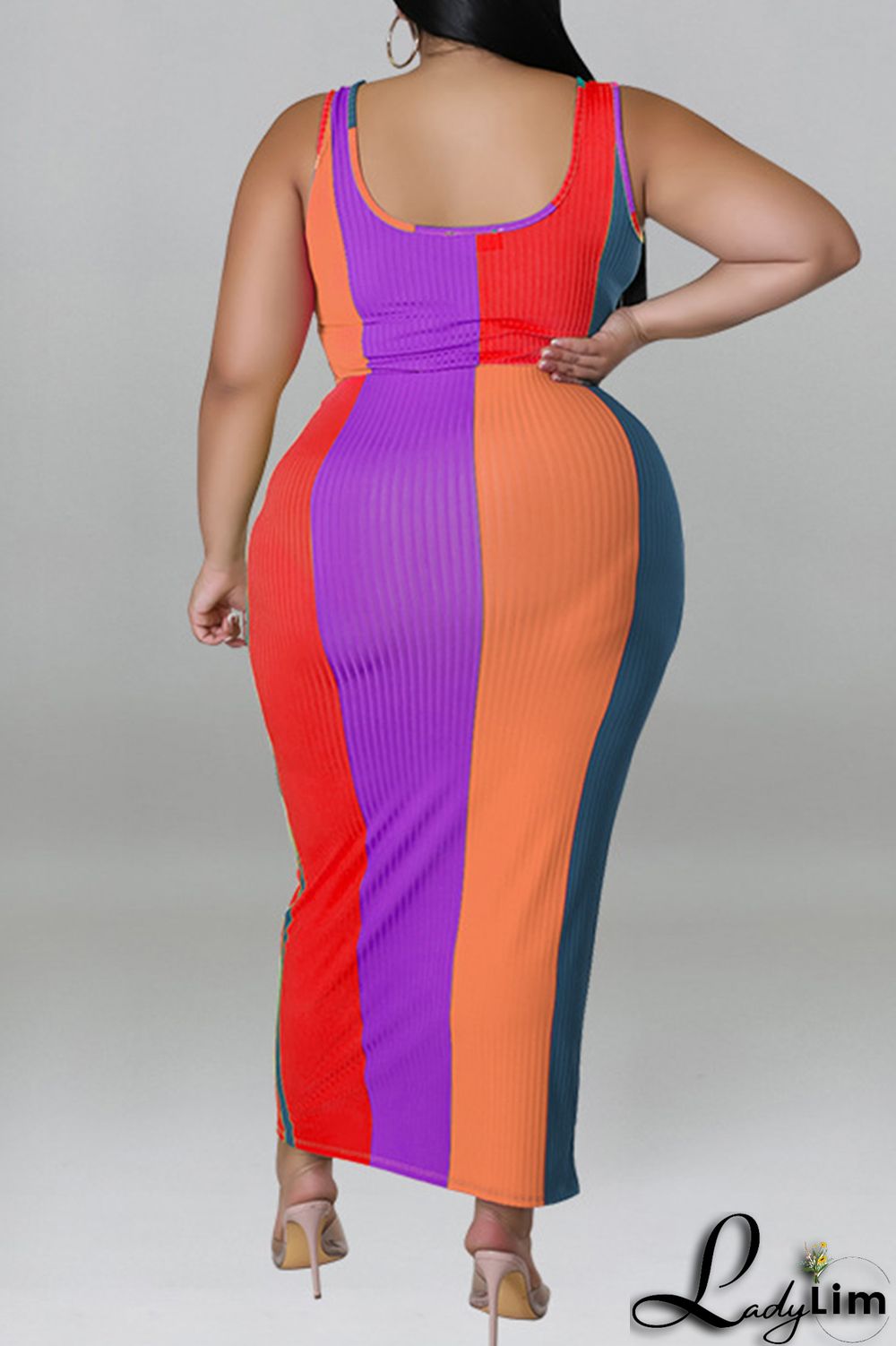 Blue Fashion Casual Striped Print Patchwork Contrast U Neck Plus Size Two Piece Set