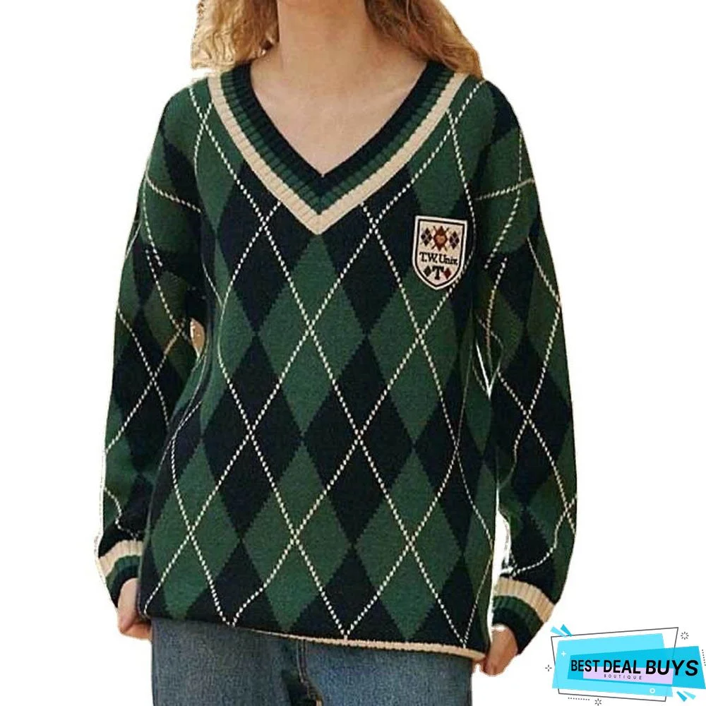College Style V-Neck Sweater