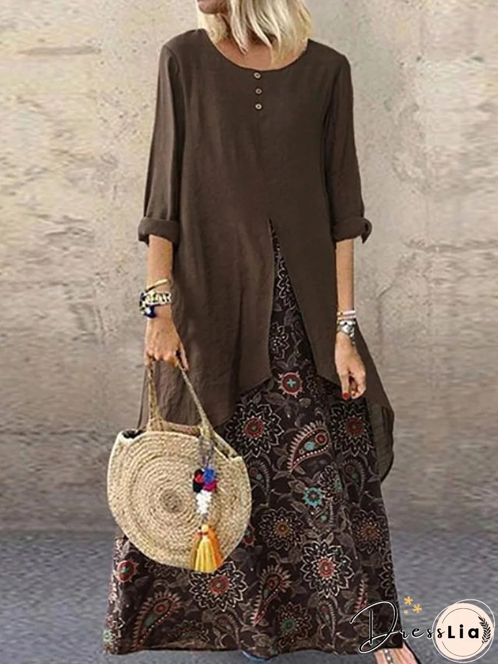 Women's Swing Dress Maxi long Dress - Half Sleeve Polka Dot Plus Size Hot Purple Red Yellow Brown M L XL XXL 3XL 4XL 5XL