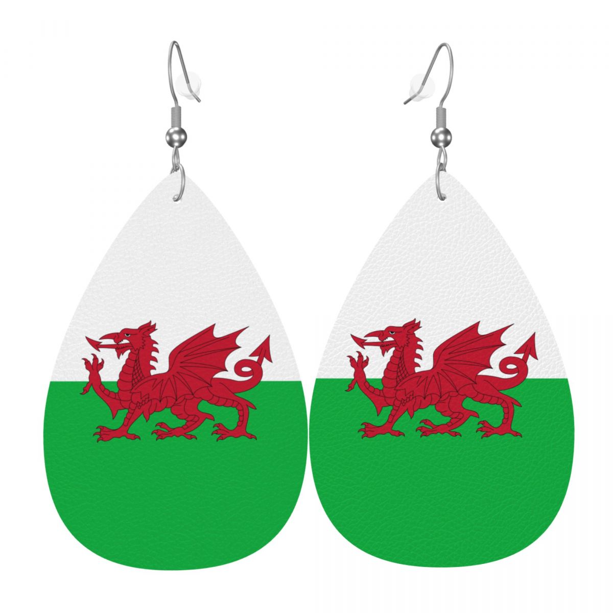 Wales Flag Teardrop Lightweight Leather Earrings
