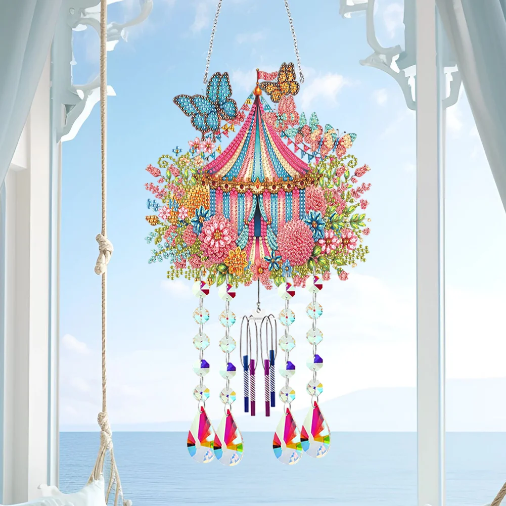 Double Sided Cabin 5D DIY Diamond Art Painting Wind Bell Hanging Sign for Wall