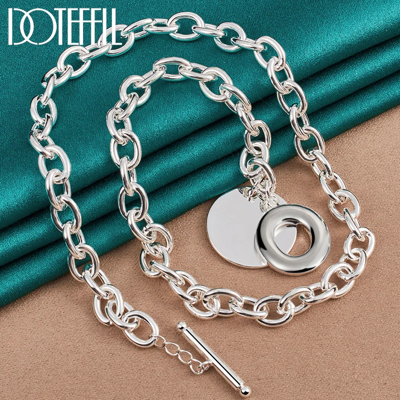 DOTEFFIL 925 Sterling Silver Round Pendant Necklace For Woman Man 18 Inches Chain Jewelry