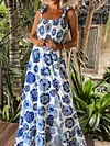 Floral-Print Flared Sleeves Bohemia Maxi Dress