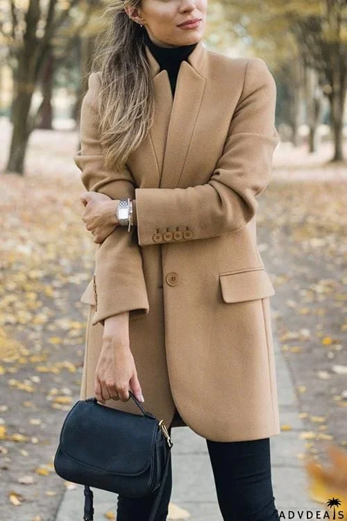 High Collar Button Pocket Coat