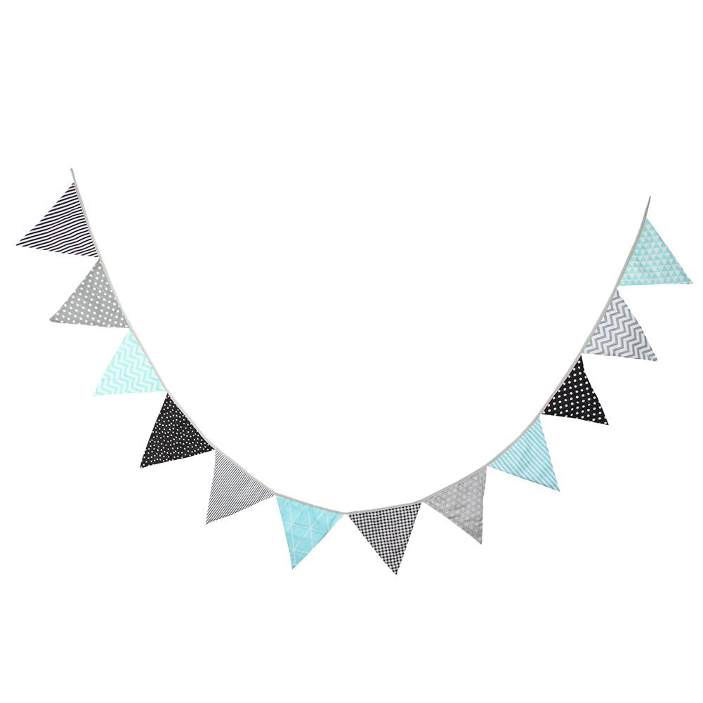 

INS Nordic Cotton Fabric Flags Blue Gray Pennant Party Wedding Supplies, 501 Original