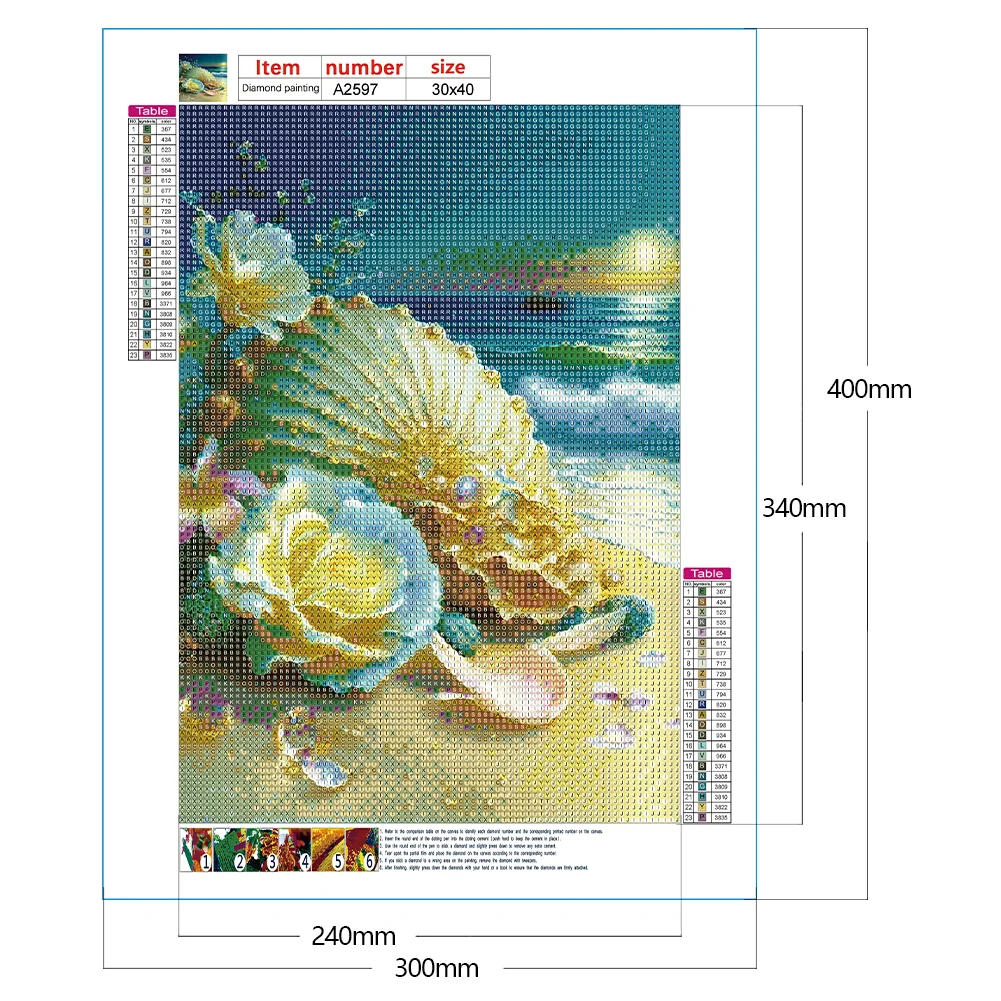5D DIY Full Round Drill Diamond Painting Beach Shell Kit Home Decor Art Craft