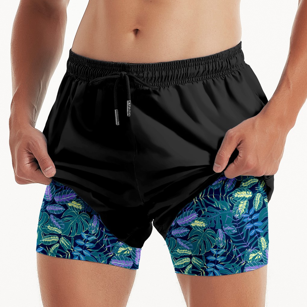 Tropical Leaves- Compression Lined Swim Trunks - Klatie