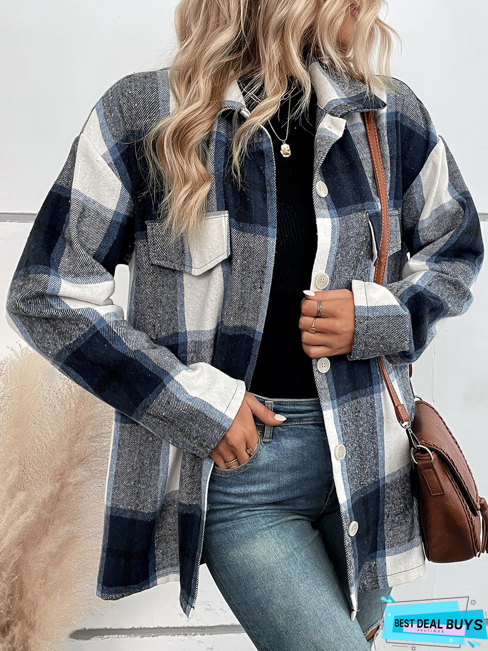 Buckle Loose Casual Plaid Jacket