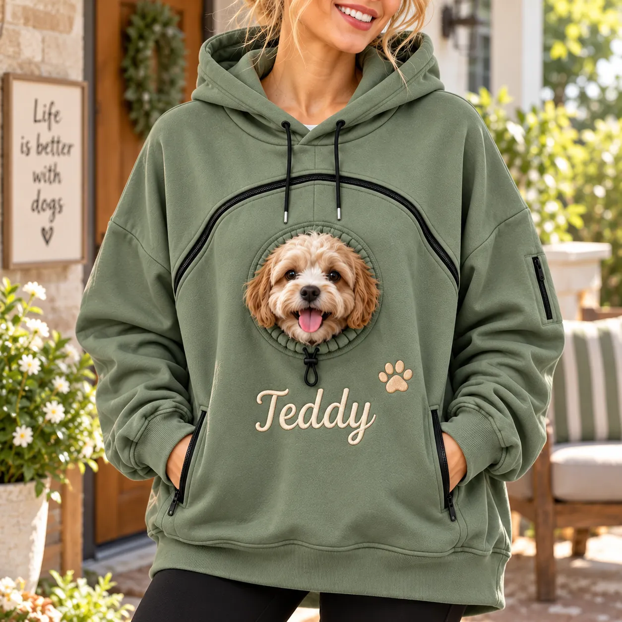 Pet Pouch Hoodie with Zippered, Customize Pet Name for Dog & Cat
