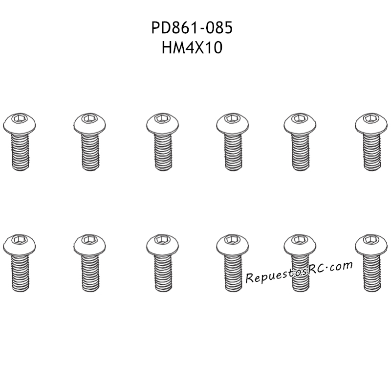 PD RACING TK10 Piezas Piezas HM4x10 Tornillo Hexagonal con Cabeza en B PD861-085