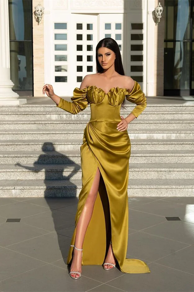 Luluslly Long Sleeves Off-the-Shoulder Prom Dress Mermaid With Slit