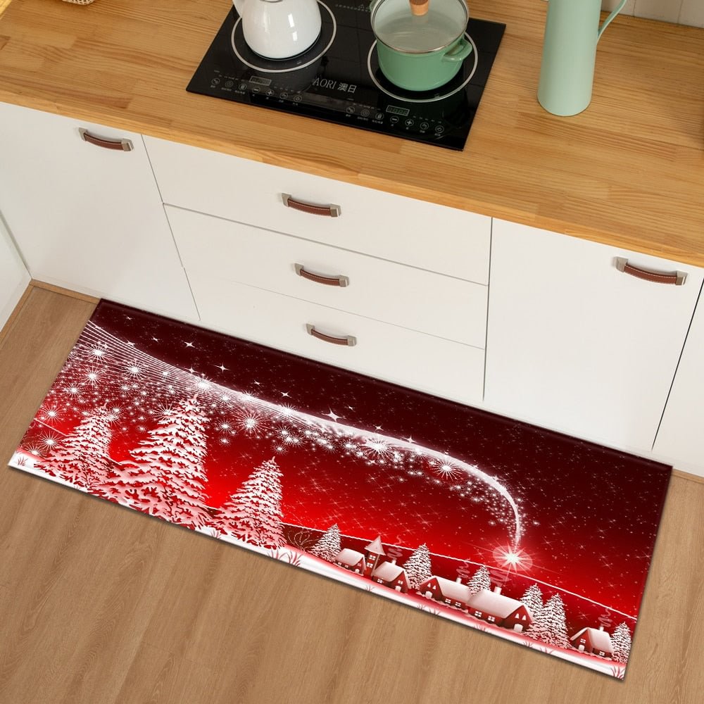 Christmas Kitchen Mat Entrance Doormat Home Bedroom Floor Decoration Living Room Carpet Bathroom Non-slip Absorbent Rug