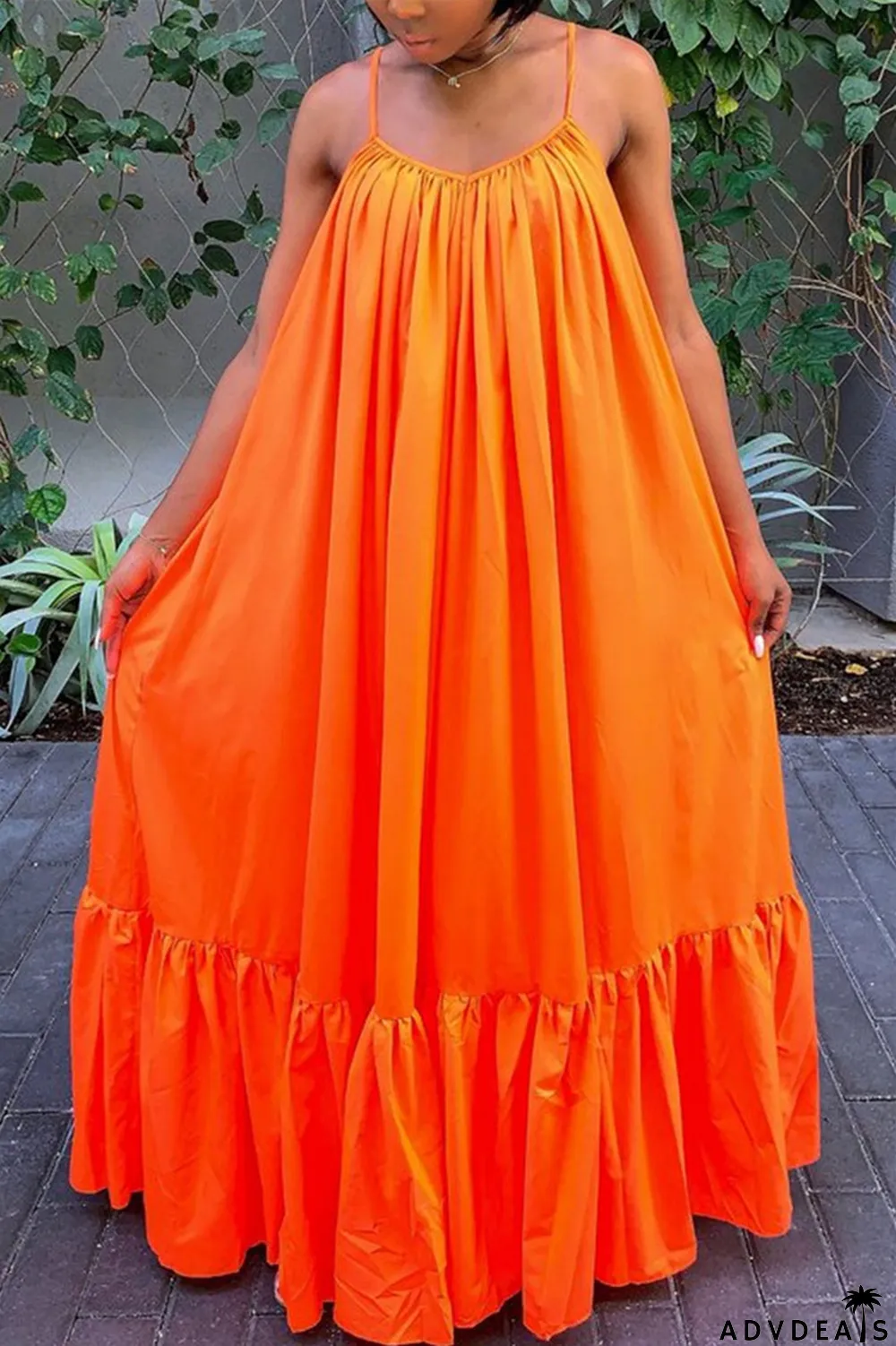 Dark Gray Sexy Casual Solid Backless Spaghetti Strap Loose Sling Dress