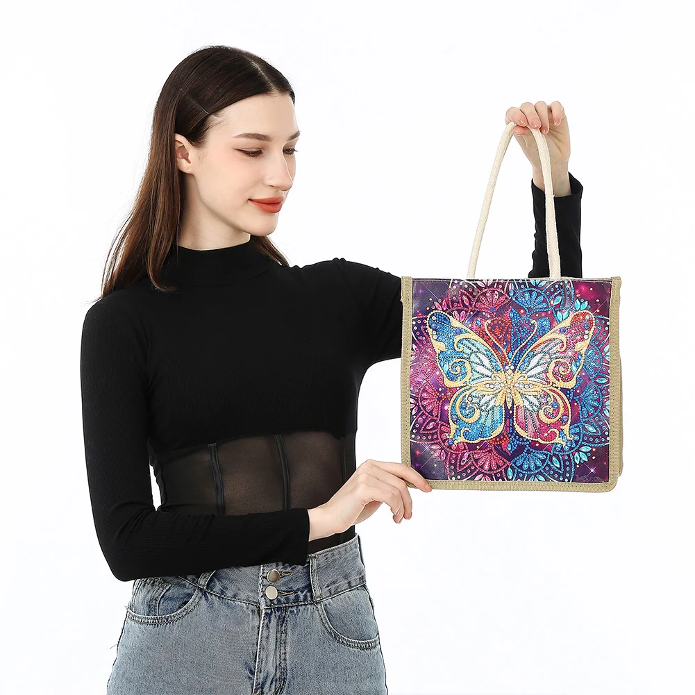 Butterfly Diamond Painting Handbag DIY Linen Shopping Tote Bag