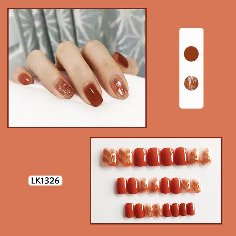 24pc/ Set Cartoon Fake nails Short Line French Color Side False Nails Art DIY Level Charm Fingernails False Nails with Glue Z142