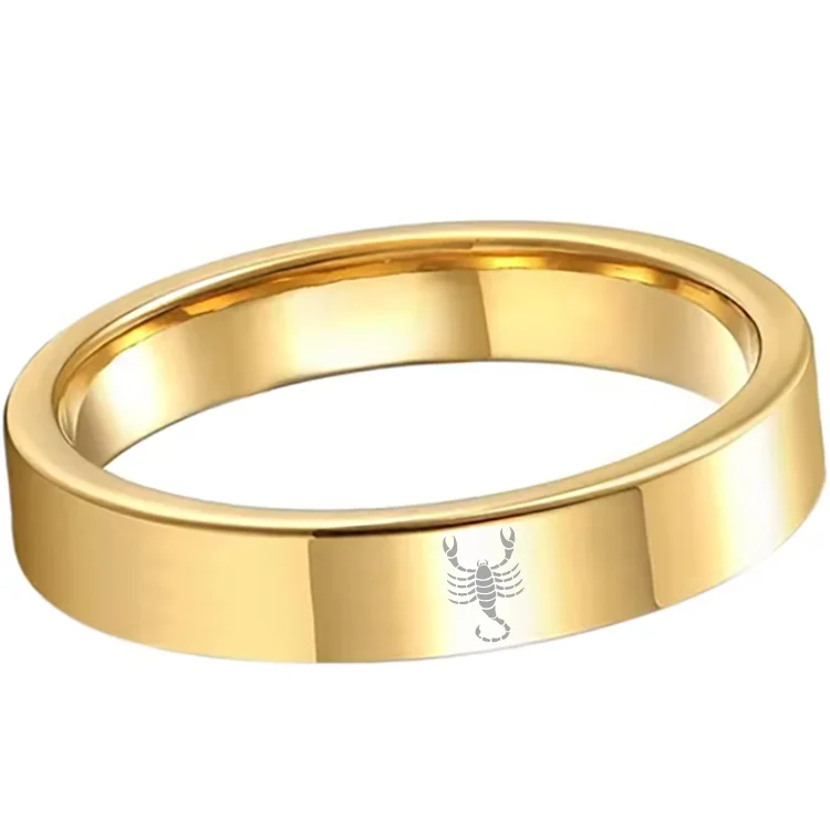 Wedding Fashion Gold Scorpio Tungsten Rings and Flat Edge Comfort Fit for Men and Women 4MM 6MM 8MM