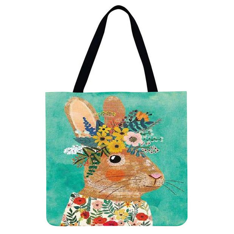Cartoon Animal In Flowers - Linen Tote Bag
