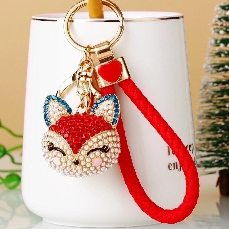 Cute Animal Pu Leather Alloy Inlay Rhinestones Women's Keychain