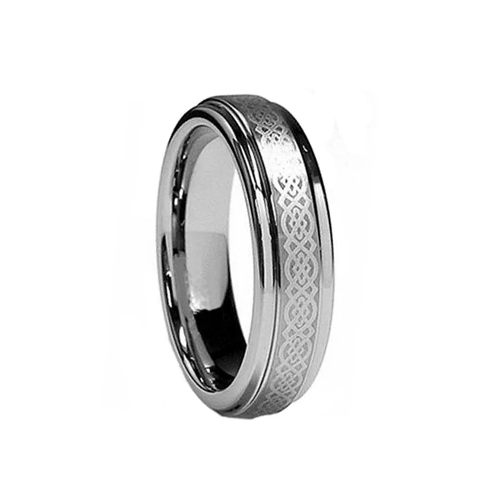 6MM 8MM Silver Celtic Tungsten Wedding Rings Step Edge
