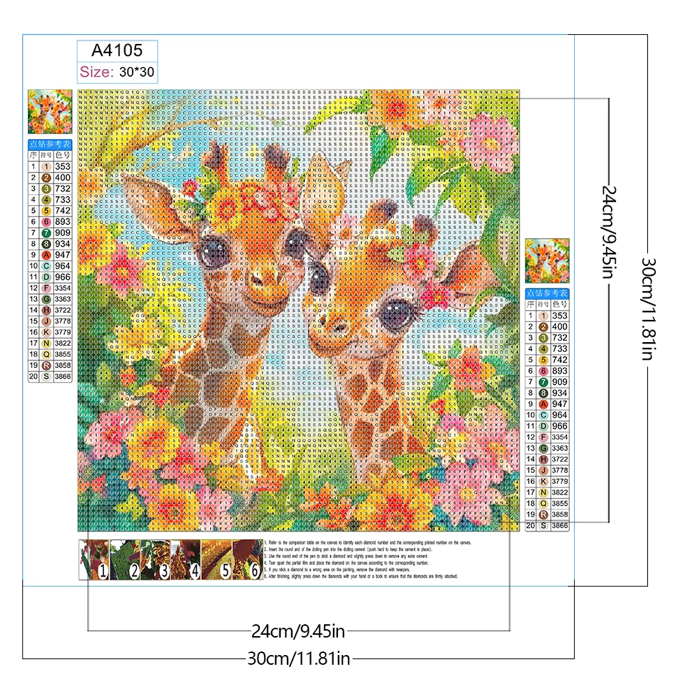 Diamond Painting - Full Round Drill - Flower Giraffe(Canvas|30*30cm)