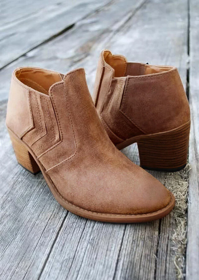 Solid Round Toe Heeled Boots