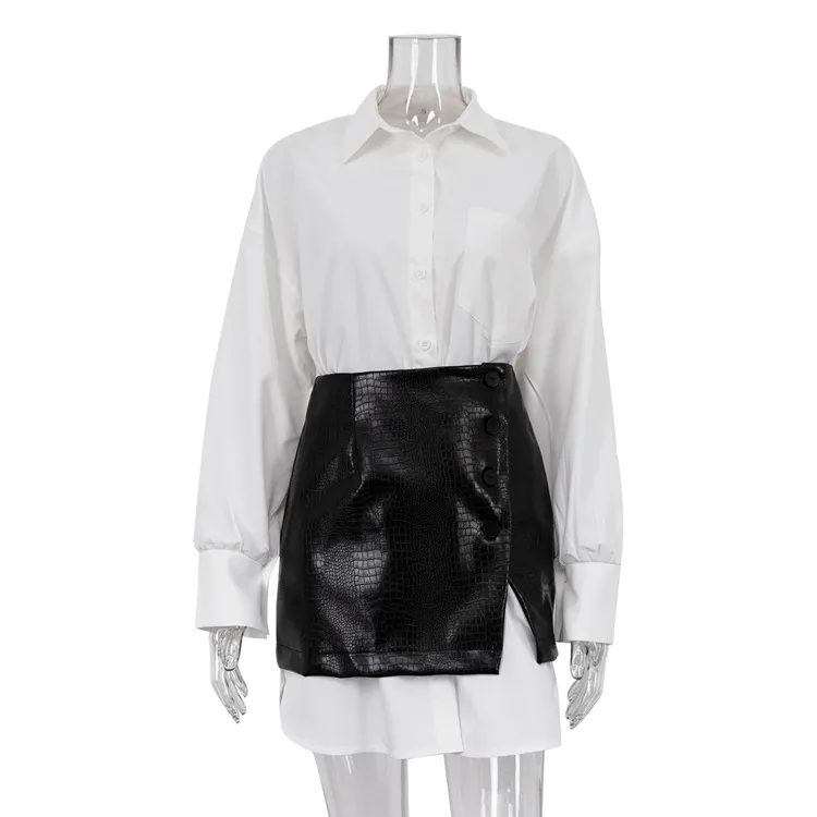Churchf Churchf New Fashion Women's Spring Wear A Simple Loose White Shirt Waist Seal Short Skirt Suit