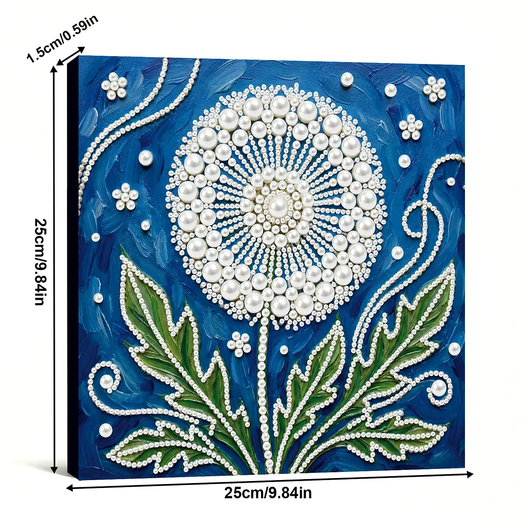 Dandelion DIY Pearl Painting Kit with Frame 25x25cm Pearl Gem Paintings Picture Arts Craft for Adults Beginners Gift Home Wall Decor