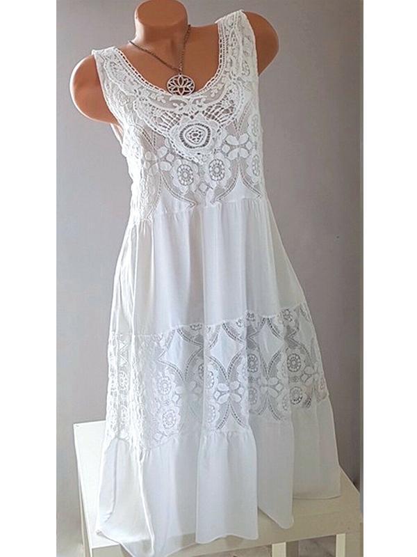 Women Half Sleeve V-neck Solid Color Dress