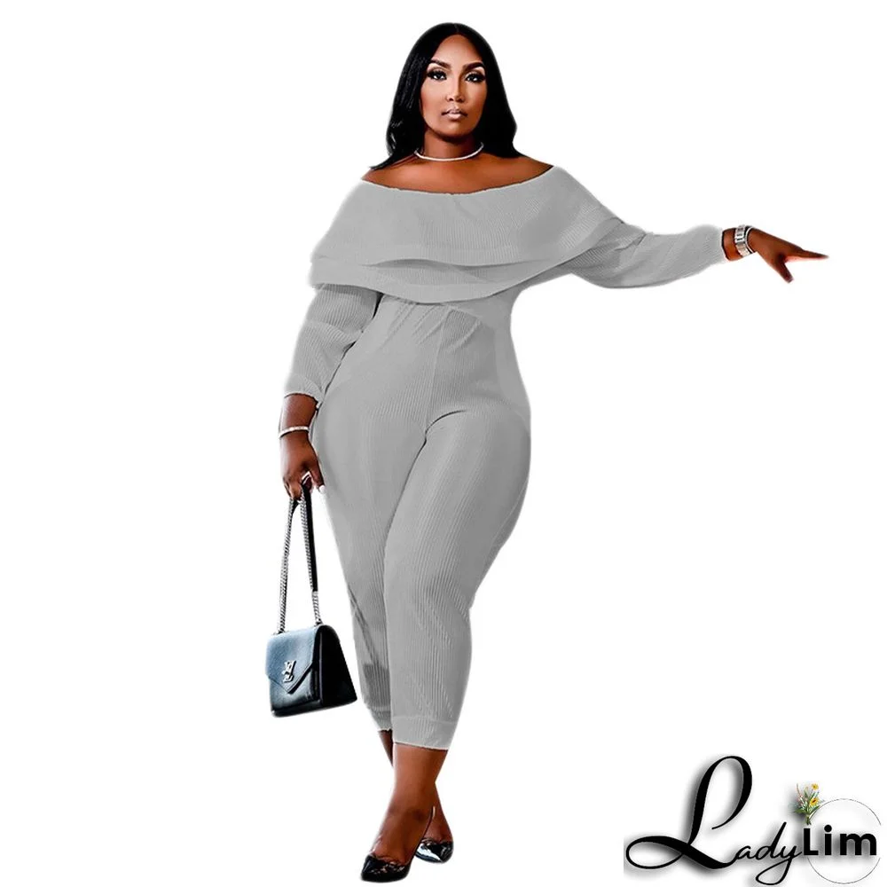 Fall/Winter Women's Plus Size Loose Ruffle High Stretch Sexy Ribbed Jumpsuit