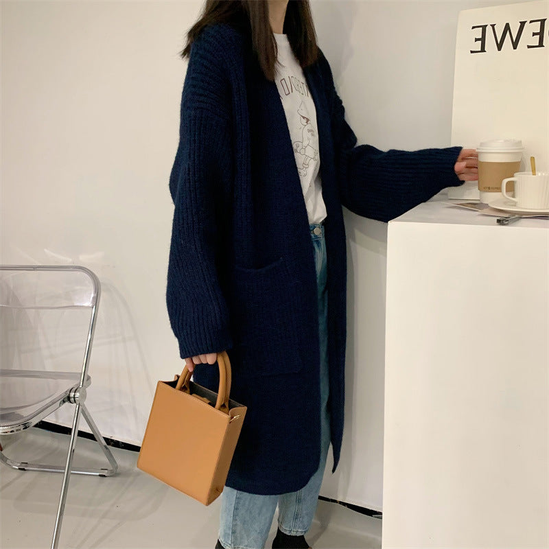 Aiertu comfy outfits winter Thick Knitted Cardigan Women's Mid-Length Korean Style Thick Wool Outer Wear Lazy Style Solid Color Loose Sweater Coat aiertu