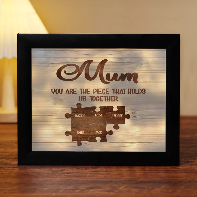 5 Names-Personalized Family Puzzle Frame You Are The Piece That Holds Us Together Custom 5 Names And Text LED Night Light