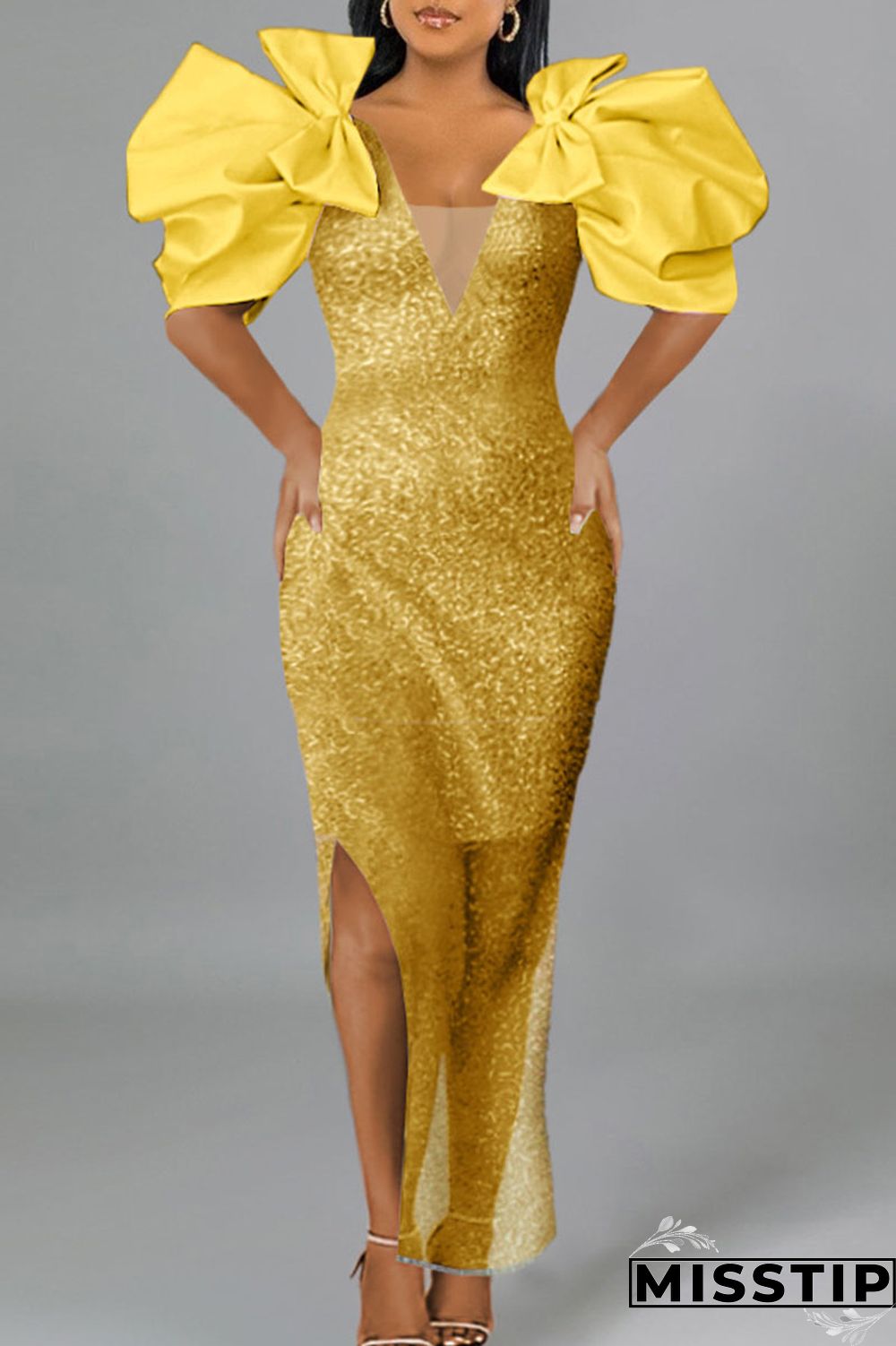 Pink Celebrities Elegant Solid Patchwork With Bow V Neck Evening Dress Dresses