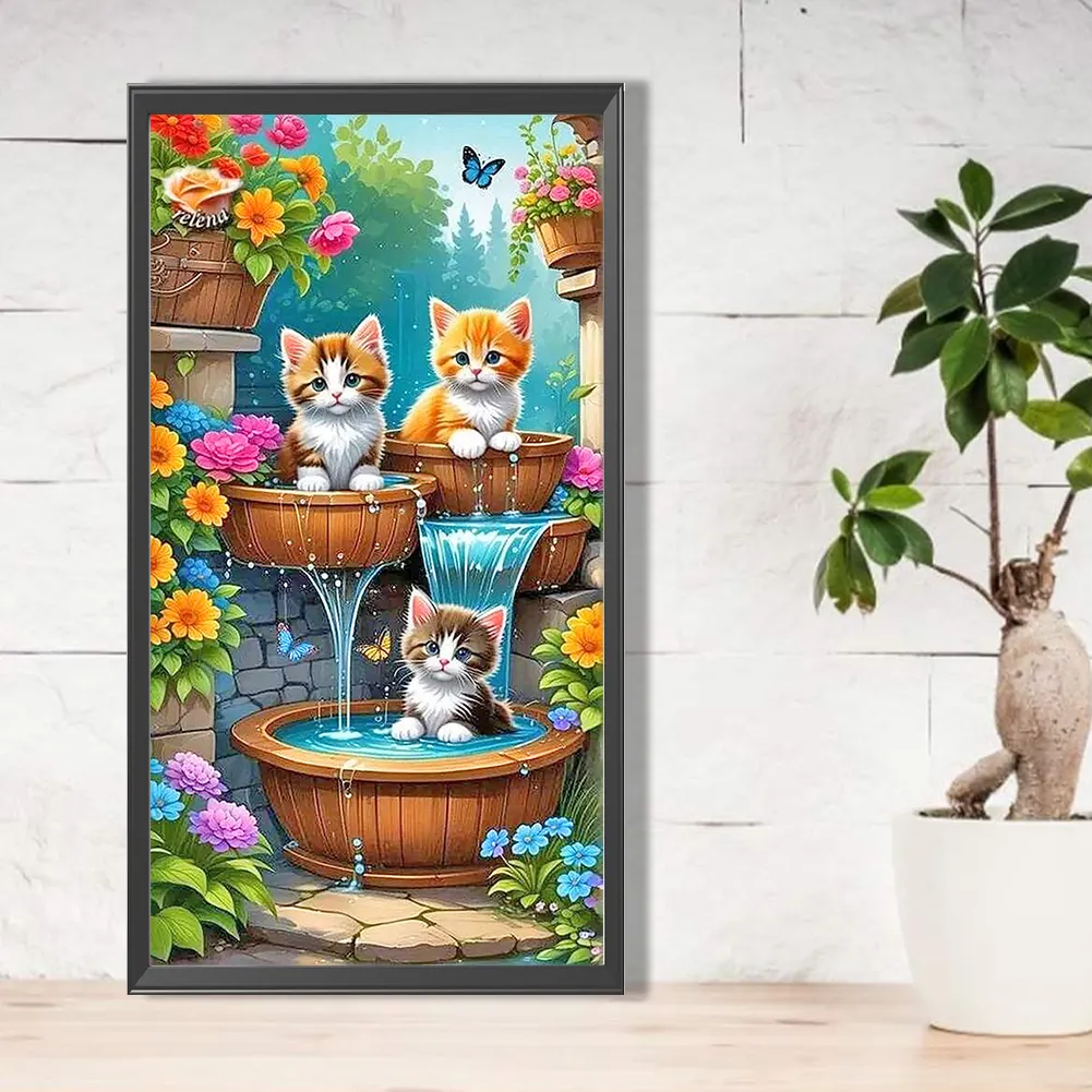 Diamond Painting - Full Round Drill - Cats in Pool(Canvas|35*65cm)