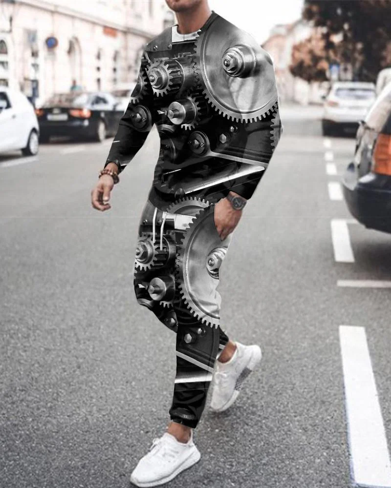 Men's Casual Engine Printing Long-sleeved Suit