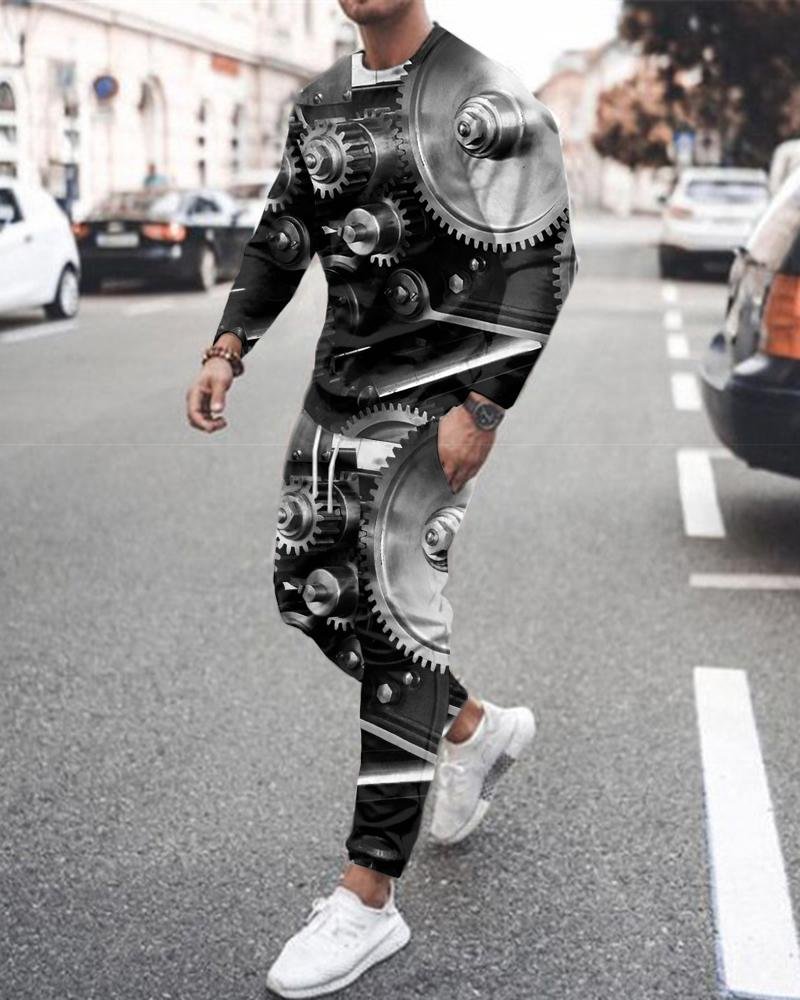 Men's Casual Engine Printing Long-sleeved Suit
