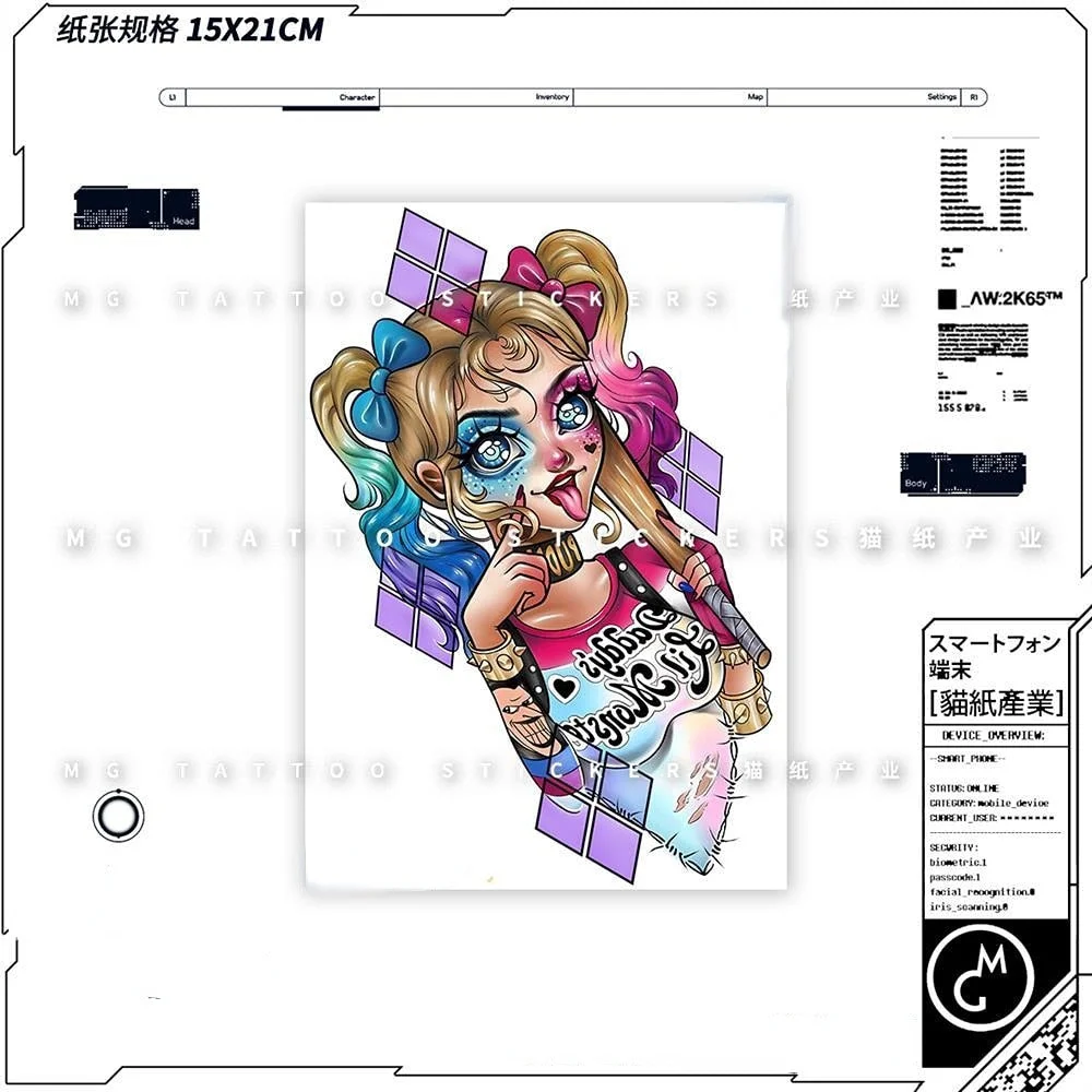 Japanese Dark Comics Evil Kawakami Tomie Double-sided Girl Waterproof Temporary Fake Tattoo Sticker Sleeve Anime Tattoo