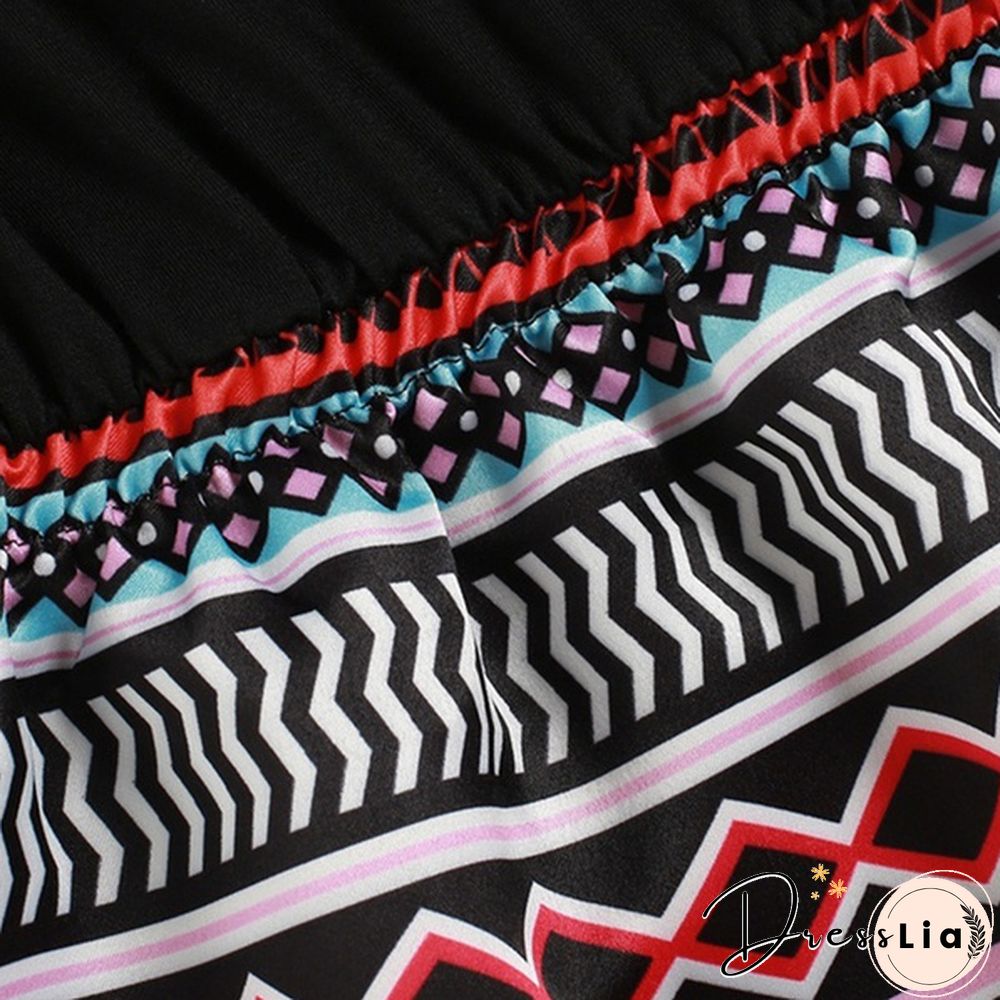 Women Print Patchwork Sundress Sleeveless A-Line Mini Cocktail Dress