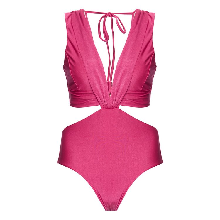 Flaxmaker Deep V Cutout Sexy One Piece Swimsuit and Ombre Crochet Cover Up