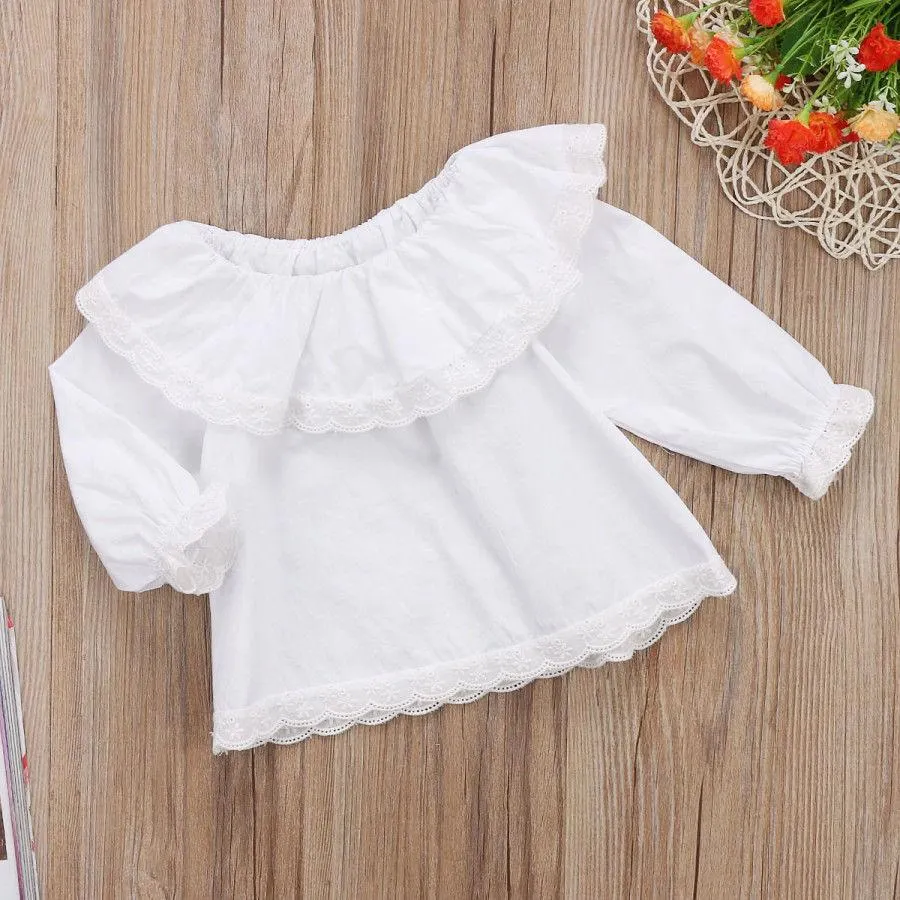 2017 Brand New Newborn Toddler Infant Baby Girls Lace Long Sleeve Tops T-shirts Clothes Solid White Sweet Tops Shirt 0-24M