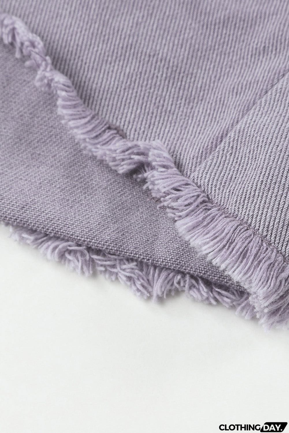 Distressed Flap Pockets Frayed Hemline Denim Jacket