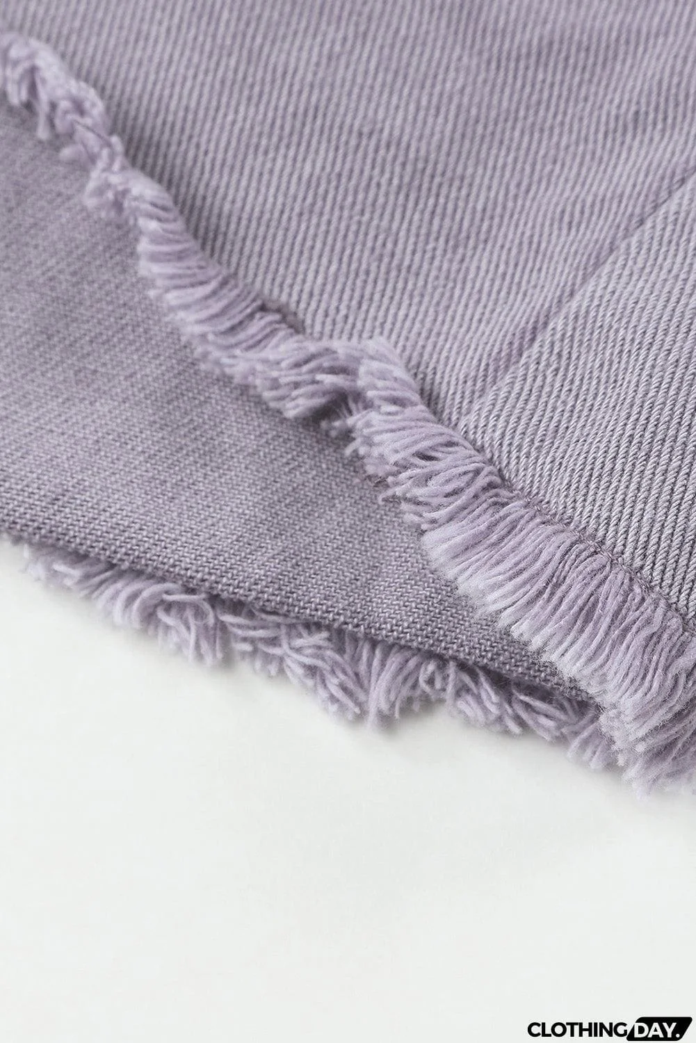 Distressed Flap Pockets Frayed Hemline Denim Jacket