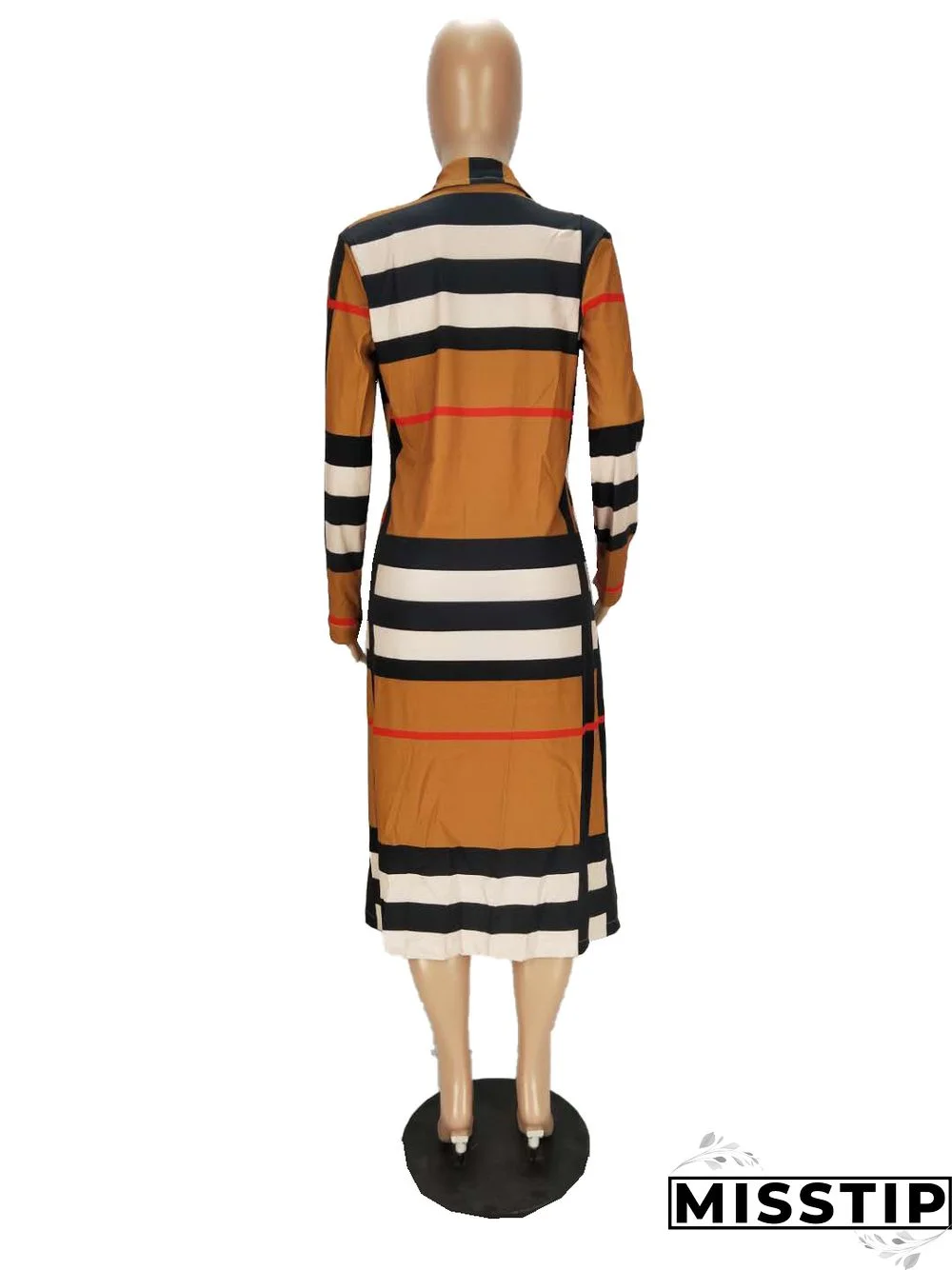 Women's Plaid Print Long-sleeved Lapel Long Coat