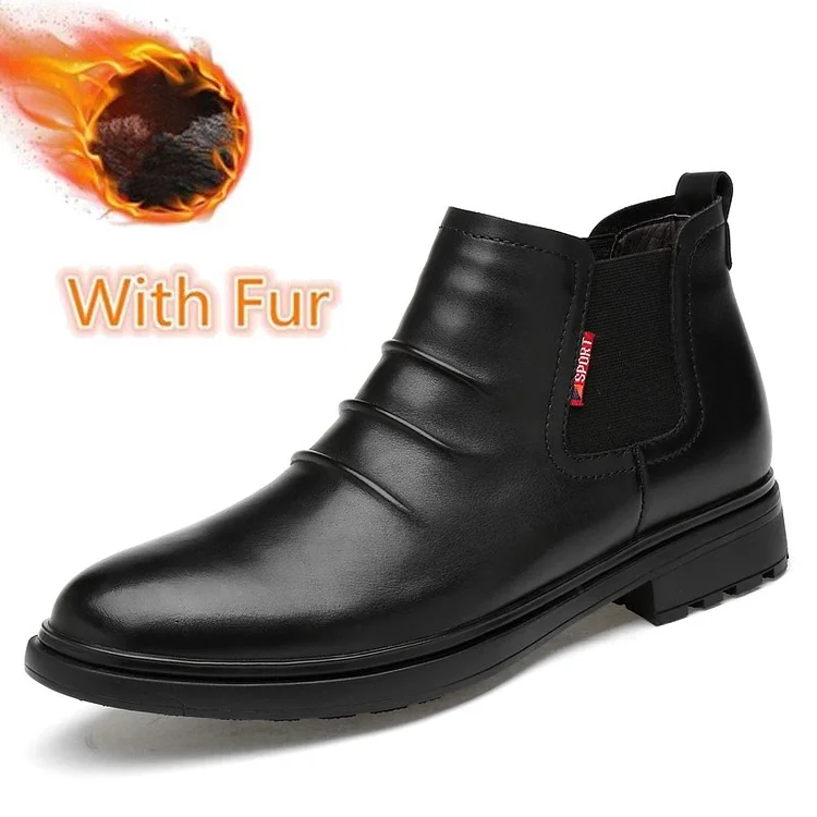 Damulin Luxury Brand Chelsea Boots Men Winter Shoes Black Genuine Leather Business Boots Warm Plush Fur Man Winter Footwear High Quality